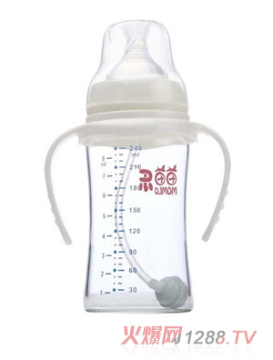 苗苗樂寬口徑雙柄自動吸晶鉆玻璃奶瓶240ml